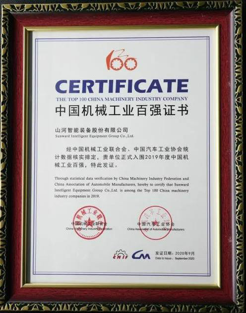 2019年中国机械工业百强宣布，九州ku酷游智能排名52位